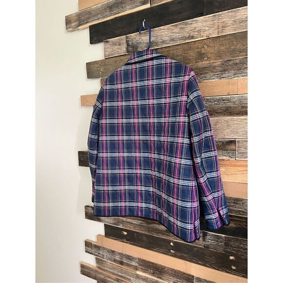 Coach Quilted Navy Blue & Purple Plaid Print Long Sleeve Snap Front Jacket Sz M - Picture 2 of 8
